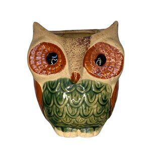 Vintage Lipco Ceramic Glazed Owl Bird Planter Pot Holder Vase Figurine
